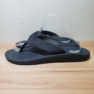OluKai‎ Men's Size 9 Ohana Flip Flop Beach Sandals Black Faux Leather Resortwear